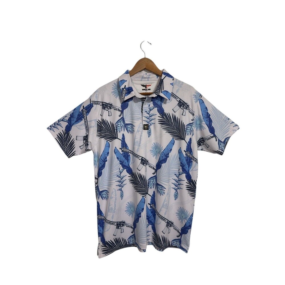 Eagle Six Shirt Mens Large Breezy Palms Golf Polo AK USA America‎ Hawaiian